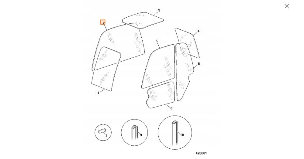 SZYBA Boczna prawa JCB 531, 535, 540, 550 ,533 inne