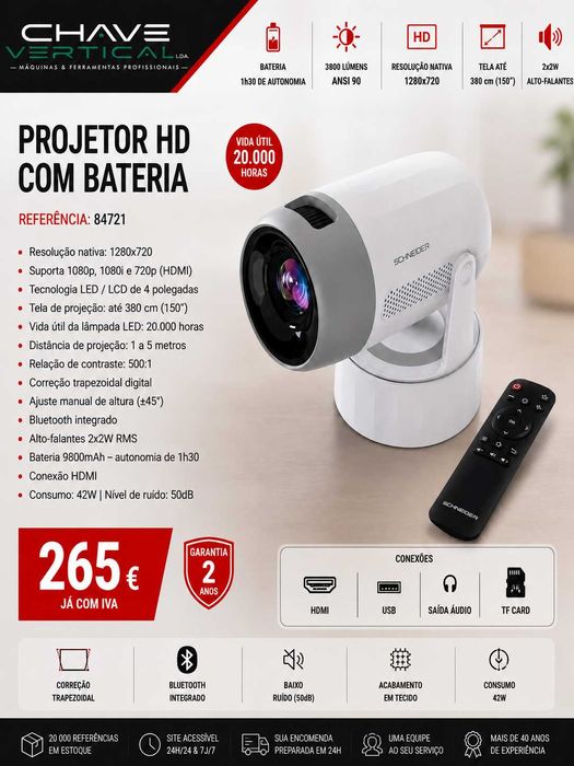 PROJETOR DE VÍDEO HD COM BATERIA, BLUETOOTH E COMANDO LL29