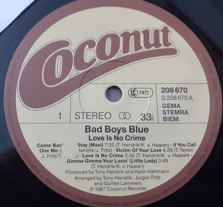 Bad Boys Blue Love Is no Crime winyl