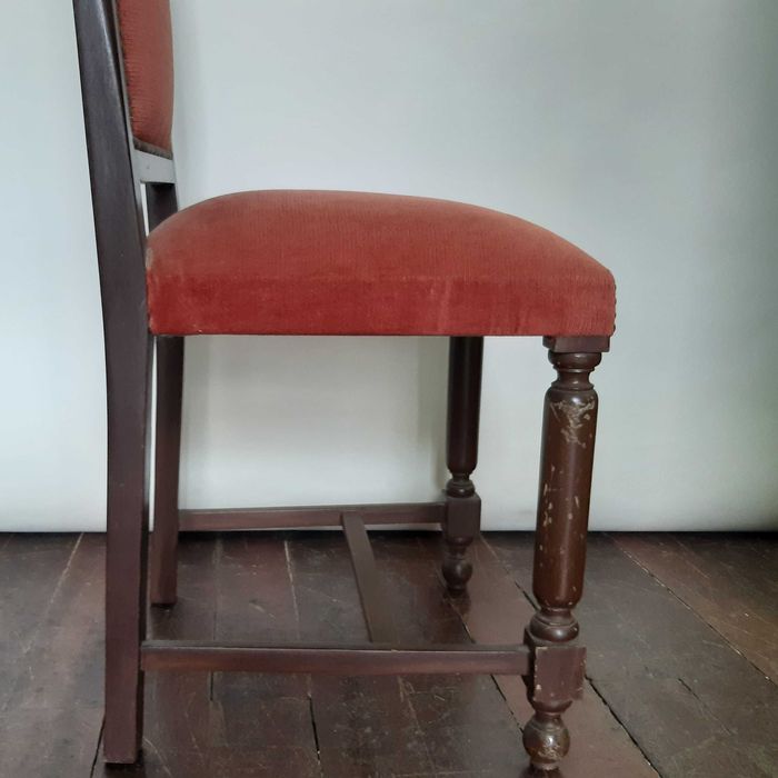 Antiga Cadeira Madeira Maciça Estofada Vermelho