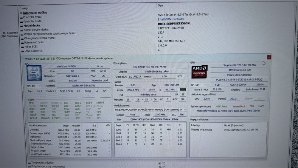 Komputer i5/8GB/256GB karta amd 4GB