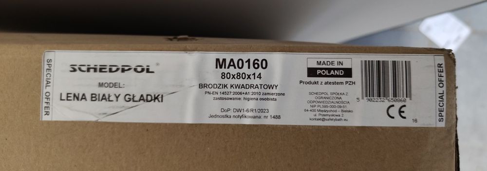 NOWY Brodzik akrylowy Schedpol Lena 80x80x14