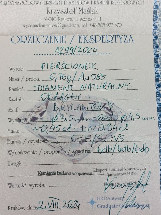 Złoty pierścionek z diamentem brylantowanym