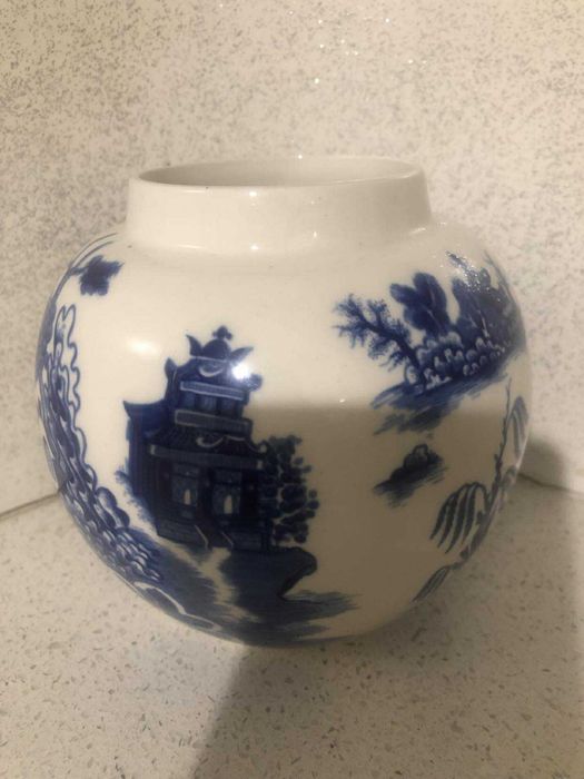 Ładna stara porcelanowa herbatnica. Antyk. Anglia. Wzór Blue Willow.