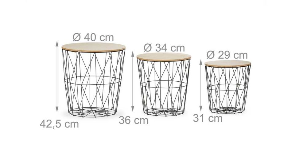 Zestaw 3 stolików z metalowym spodem