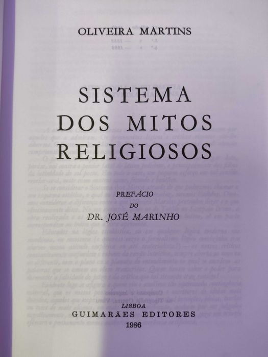 Livro Sistema dos Mitos Religiosos de Oliveira Martins 1986