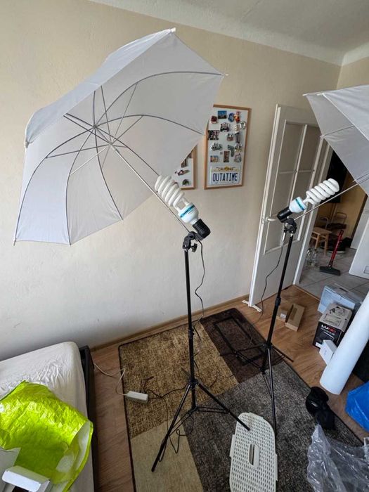 Zestaw tło + oświetlenie do studia foto