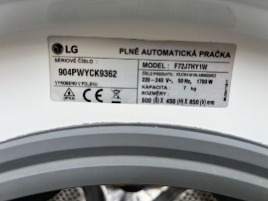 Вузька Пральна машина LG F72J7HY1W, 7 кг, 2019 рік