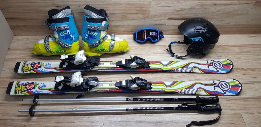 Komplet Narty 130 cm Dynamic Buty roz 39 Kijki Kask Gogle