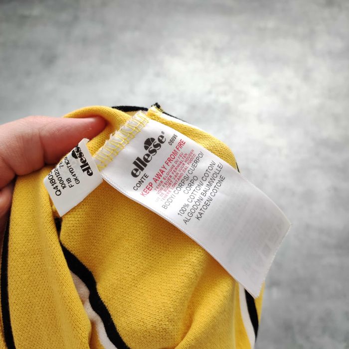 MĘSKA Koszulka Żółta Paski w Stylu RETRO Ellesse Haft Logo Casual