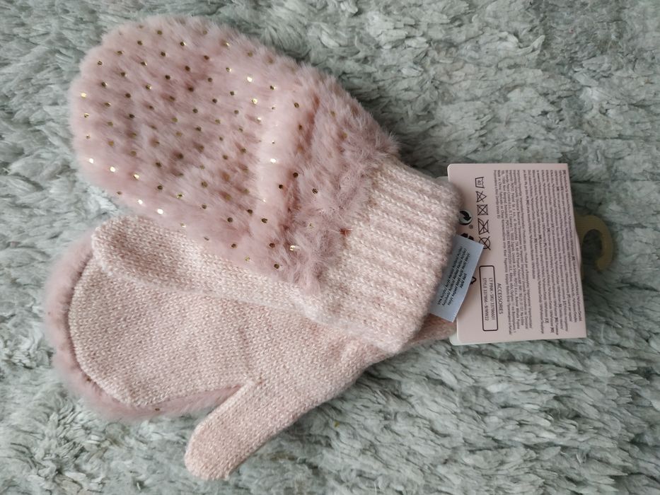 Nowy komplet/czapka/rękawiczki/różowy/złote kropki/prezent/Pepco/r.52