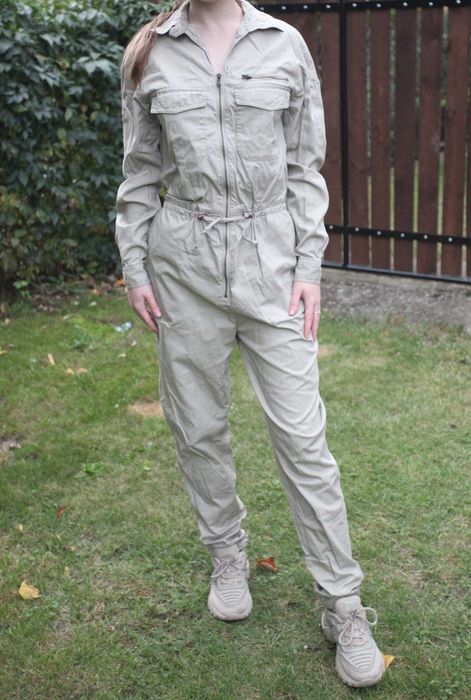 Beżowy bawełniany kombinezon cargo H&M XS-S