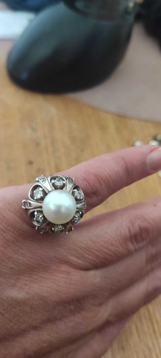 Кольцо с жемчугом р.16,5 серебро 925 вес 9гр редкое крупное