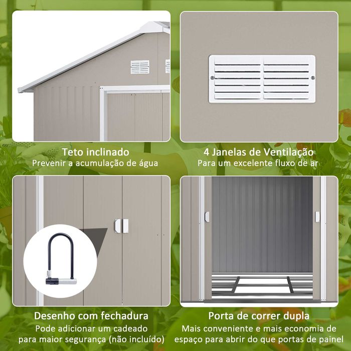 Abrigo de Jardim em Aço 340x386x200 cm – Porta Dupla e Ventilação