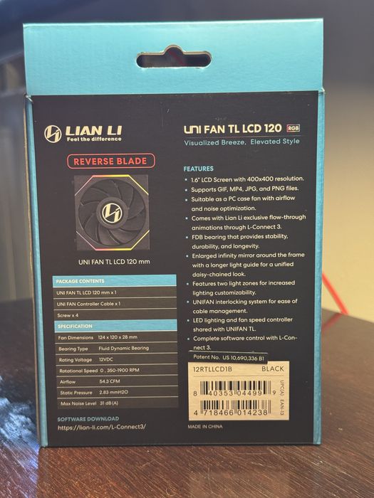 Ventoinha Lian Li Uni TL LCD Reverse NOVA (12RTLLCD1B)