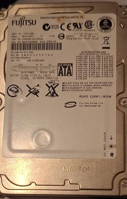 Disco sata para portatil 160 gb