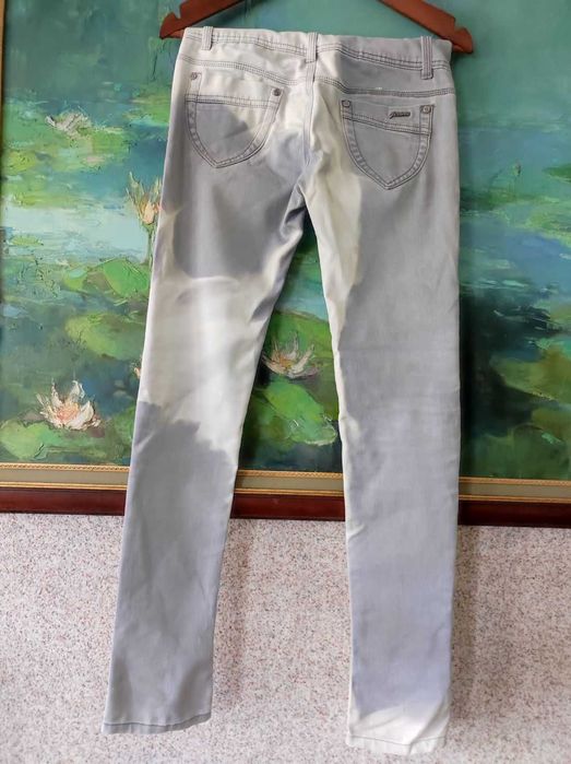 spodnie łaciate dżinsy wysoki stan rurki regular casual elastyczne