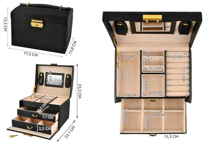 SZKATUŁKA NA BIŻUTERIĘ KUFEREK z lusterkiem zamykany na kluczyk