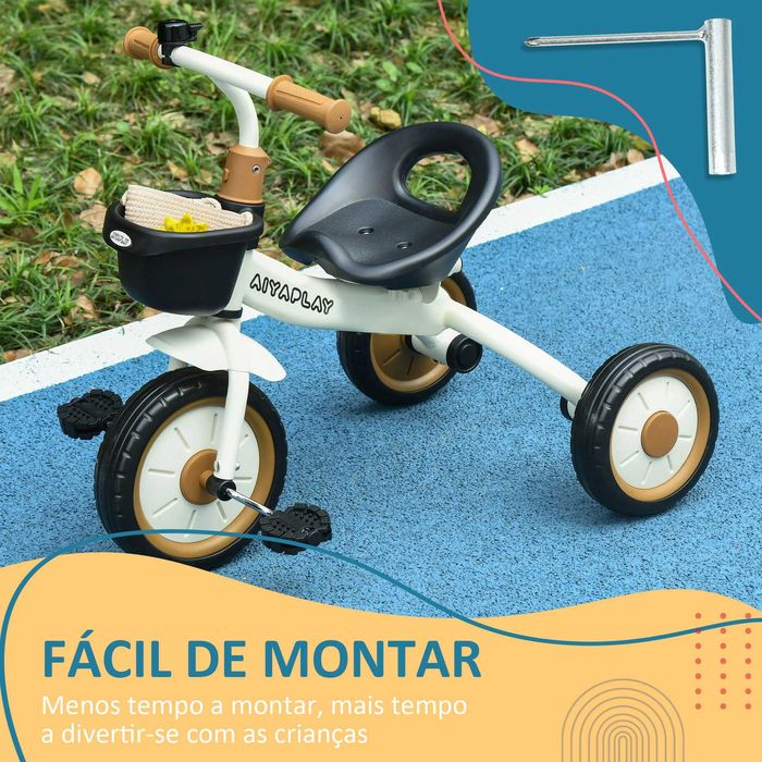 Triciclo para Crianças de 2 a 5 anos, Assento Ajustável, Bege