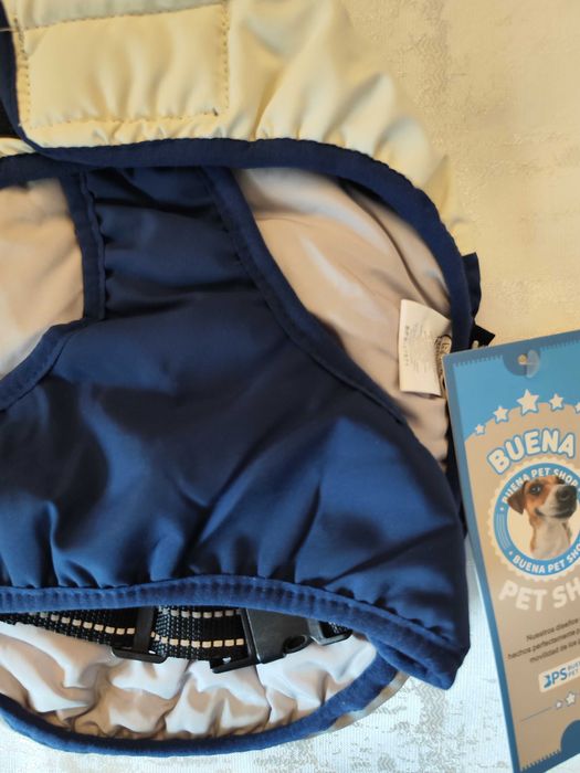 Casaco Impermeável azul e branco para Cão - L - novo