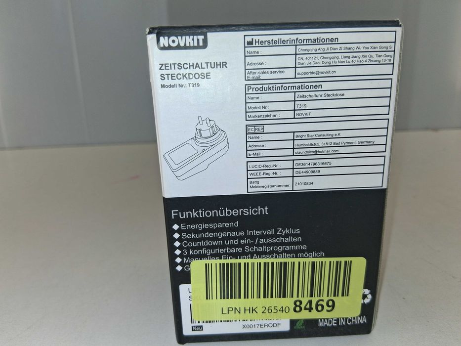 L027 Gniazdko Sterowane Czasem Timer Cyfrowy NOVKIT T319