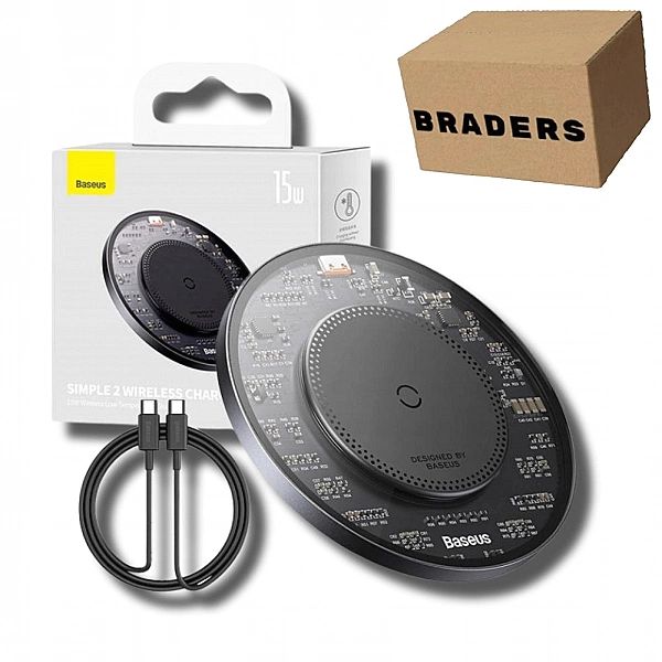 Ładowarka indukcyjna Baseus Simple 2/15W + kabel USB-C - czarna