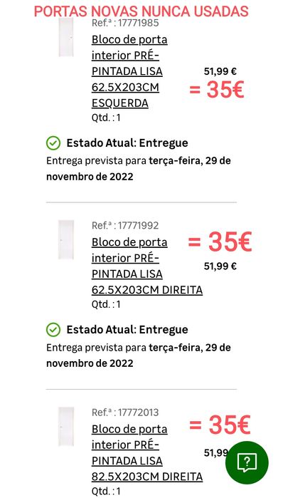 Portas novas 35€ cada