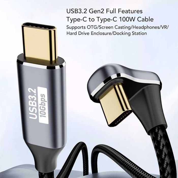 Kabel USB C - USB C kątowy 100cm 10Gbps 100W Cablecc