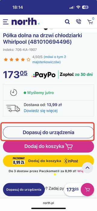 Półka do drzwi lodowki Whirpool