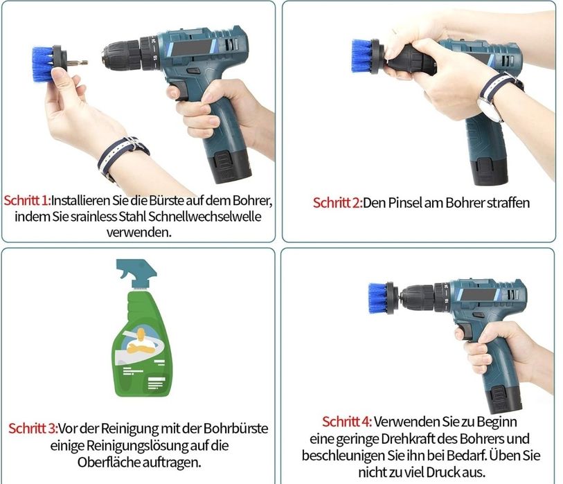 BOZKAA Zestaw 4 szczotek do wiertarki Power Scrubber,