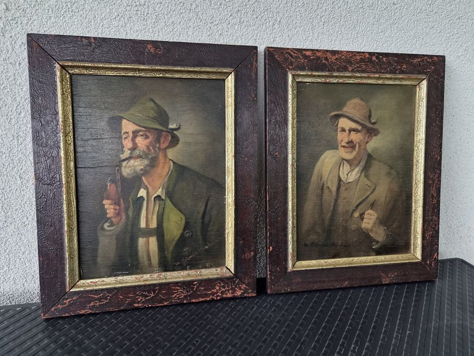 Dwa obrazy olej na płycie W.Lehman-Leonhard vintage