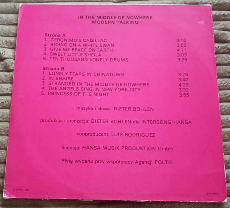 Modern Talking - In The Medlle Of Nowhere  winyl LP