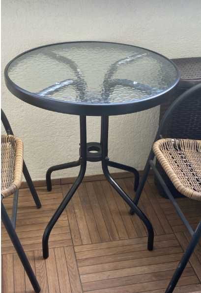 STOLIK KAWOWY OKRĄGŁY szklany ogrodowy na balkon taras ogród 60cm