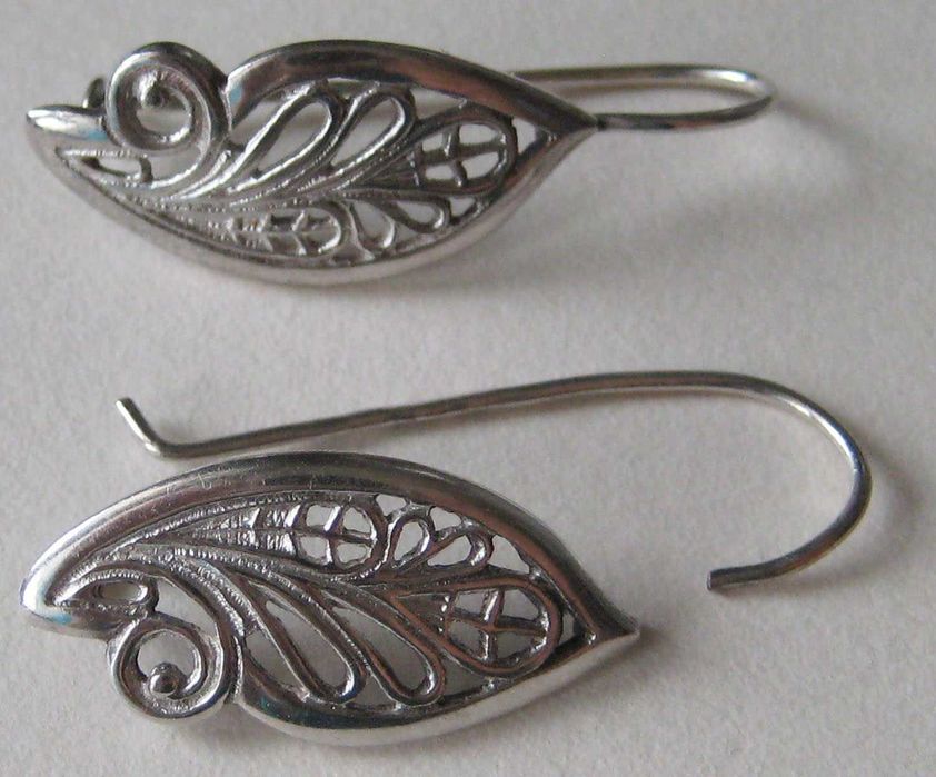 Сережки срібні в етностилі листочок 925 з зіркою ссср кульчики листик