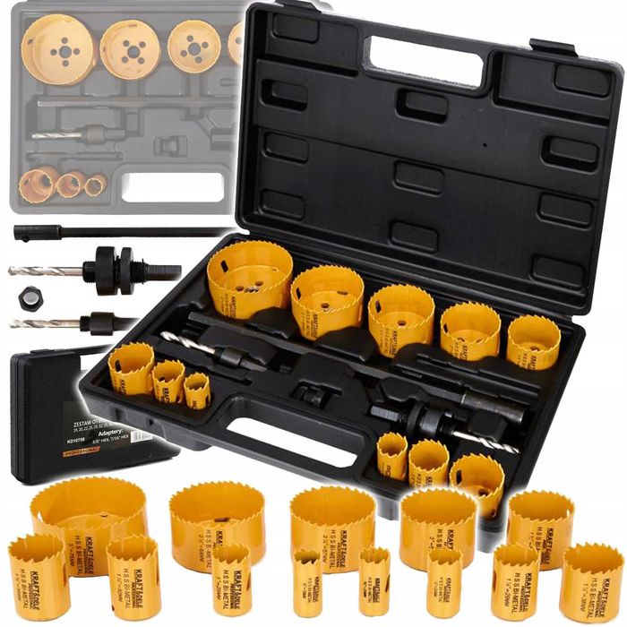 Zestaw otwornice do metalu i drewna 17 SZT FREZY STAL HSS 19-76mm