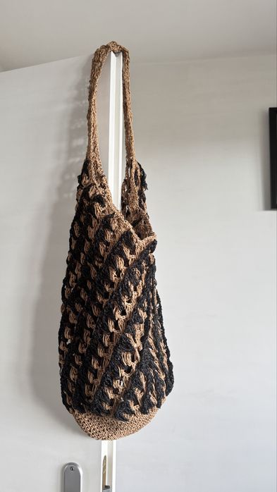 ZARA HOME pleciona torba shopper boho rafia beżowo-czarna