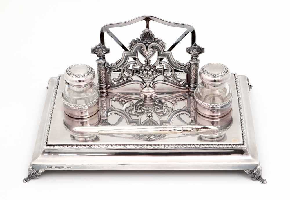 Tinteiro de Secretária em Prata Portuguesa