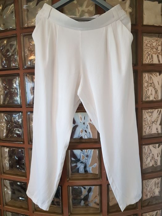 Laura Kent kremowe spodnie na lato haremki wysoki stan 44