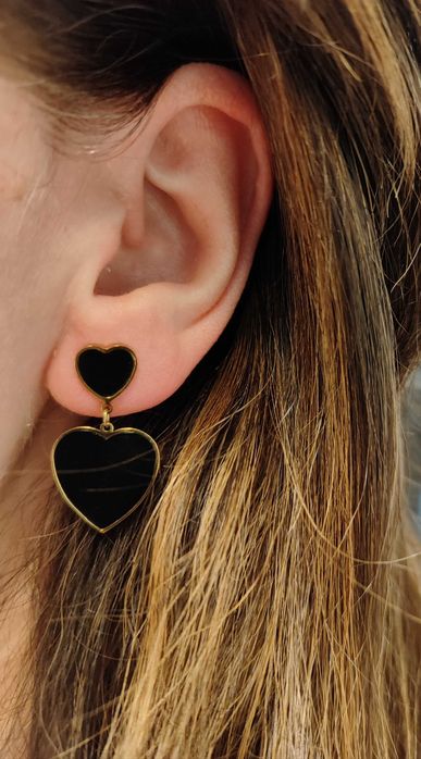 Kolczyki wiszące czarne serduszka nowe