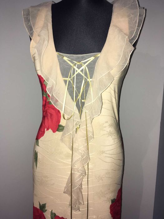 Nowa piękna midi sukienka ecru w róże Kataya latino S M