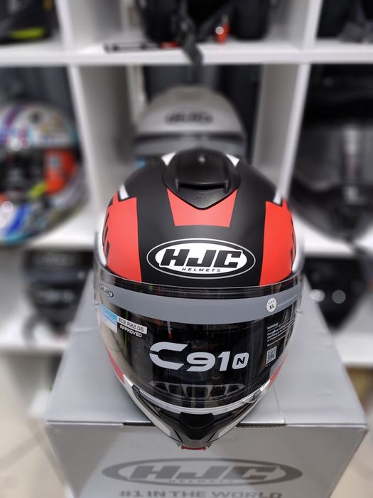 Kask motocyklowe szczękowy HJC C91N KAON czarno czerwono biały roz XL