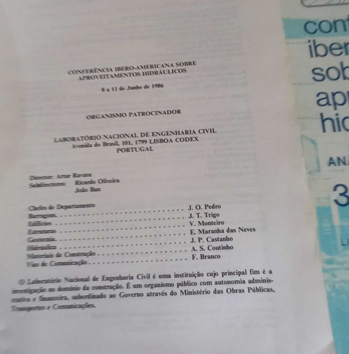 Conferência ibero americana sobre aproveitamentos hidráulicos LNEC