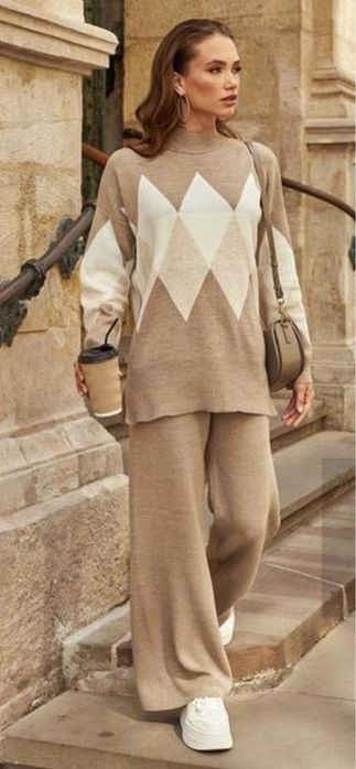 Костюм вязаный палаццо беж M-L