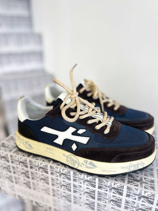 Premiata Lander 483 Navy / Brown / Cream — чоловічі кросівки,
