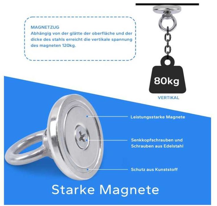 Magnes neodymowy, udźwig 80kg, średnica 48mm z uchwytem Aenienoe