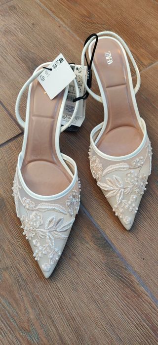 Buty na obcasie szpilki koraliki ślub wesele Zara 38