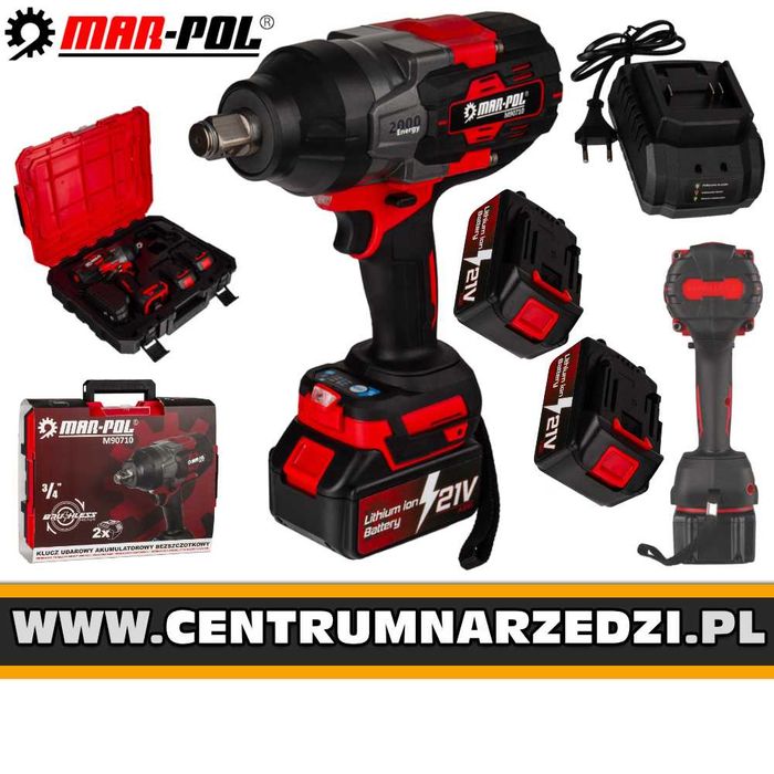 MAR-POL Klucz Udarowy Akumulatorowy 21v 2000nm 3/4" Bezszczotkowy Elektryczny 2x4ah M90710