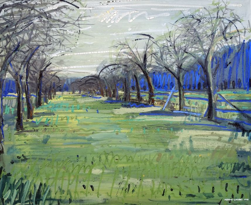 Obraz olejno akrylowy na płótnie 70x85cm / 1998 sąd jabłoni