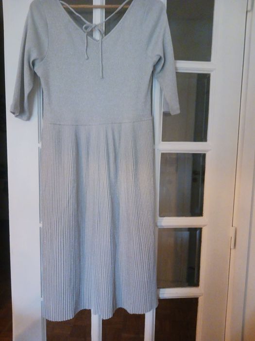 Vestido malha, prateado, Mango