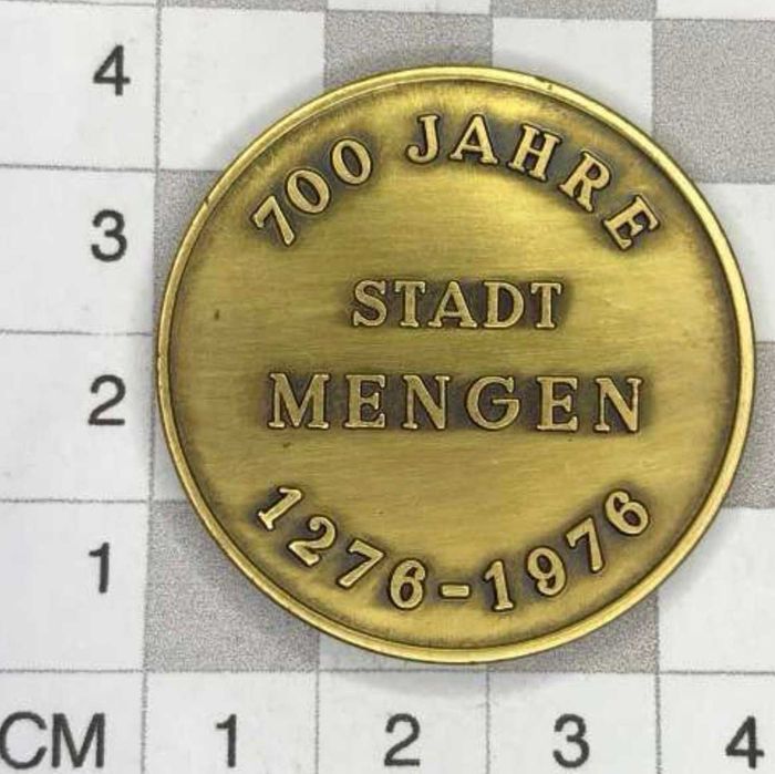 Medalha Comemorativa da Alemanha - 700 Anos da Cidade de Mengen 1276-1976 - Bronze/Latão